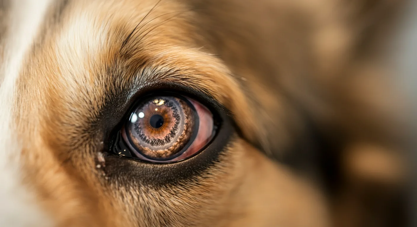 Dog eye examination showing hereditary cataracts during OFA certification exam