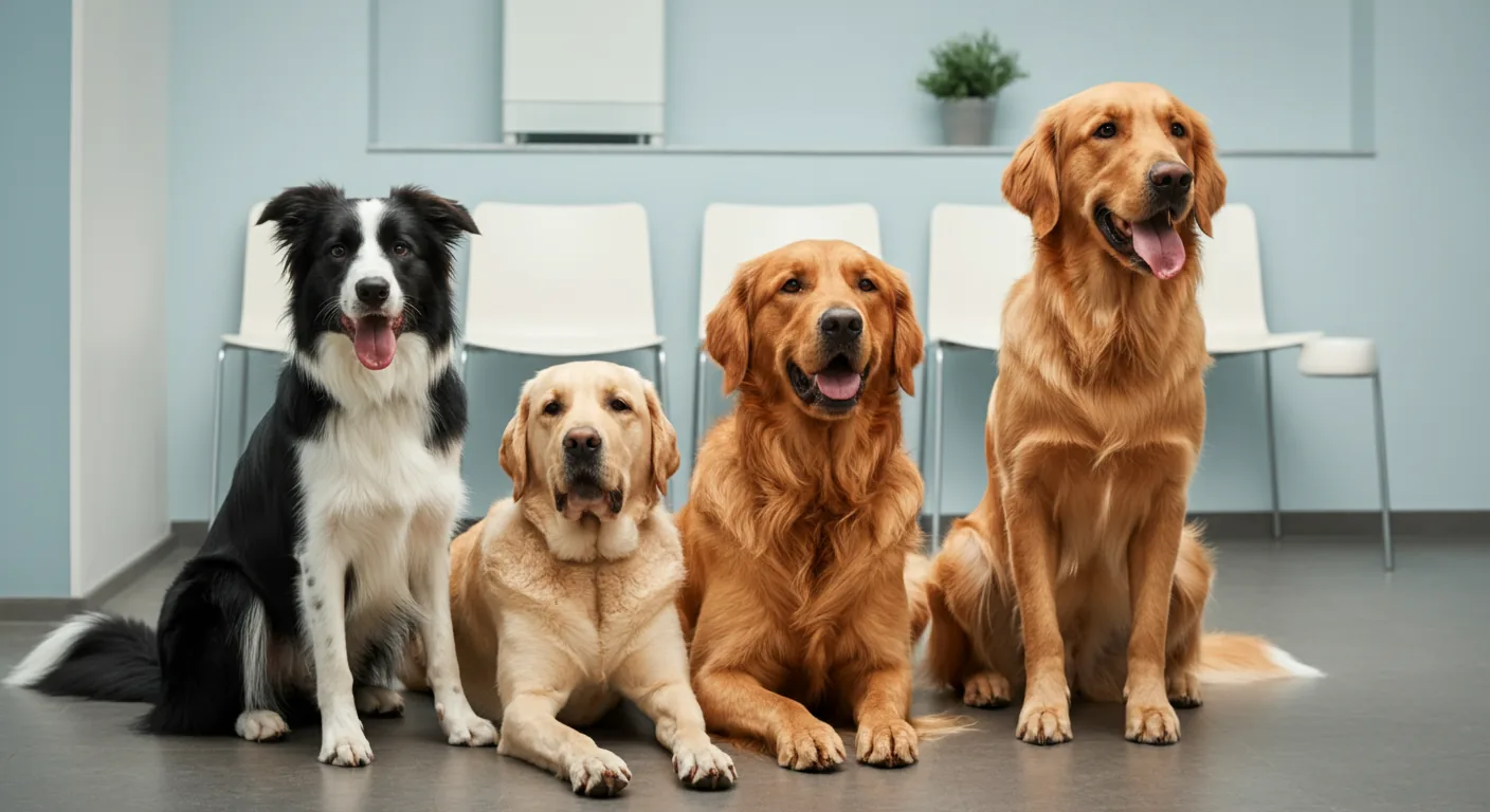 Multiple dog breeds commonly screened for hereditary eye diseases at veterinary clinic